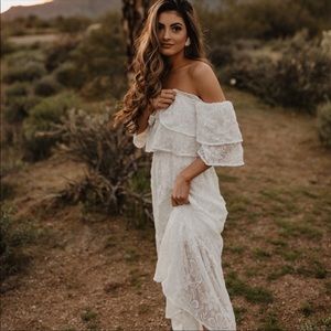 White lace off the shoulder dress